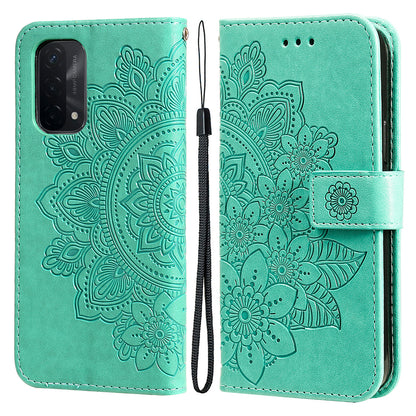 PU Leather Imprint Flowers Pattern Wallet Phone Stand Case with Lanyard for Oppo A93 5G (Chinese Version)/A74 5G/A54 5G