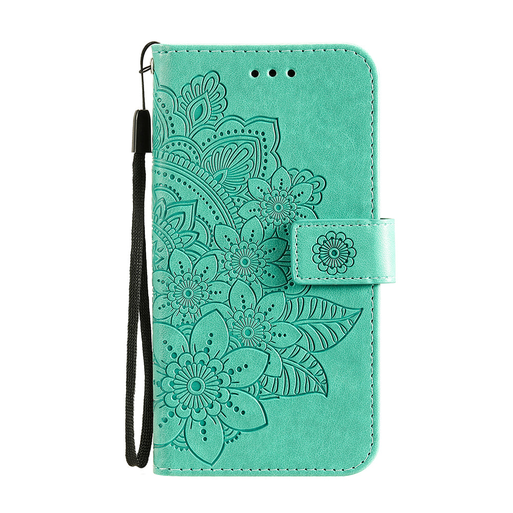 PU Leather Imprint Flowers Pattern Wallet Phone Stand Case with Lanyard for Oppo A93 5G (Chinese Version)/A74 5G/A54 5G