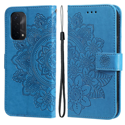 PU Leather Imprint Flowers Pattern Wallet Phone Stand Case with Lanyard for Oppo A93 5G (Chinese Version)/A74 5G/A54 5G