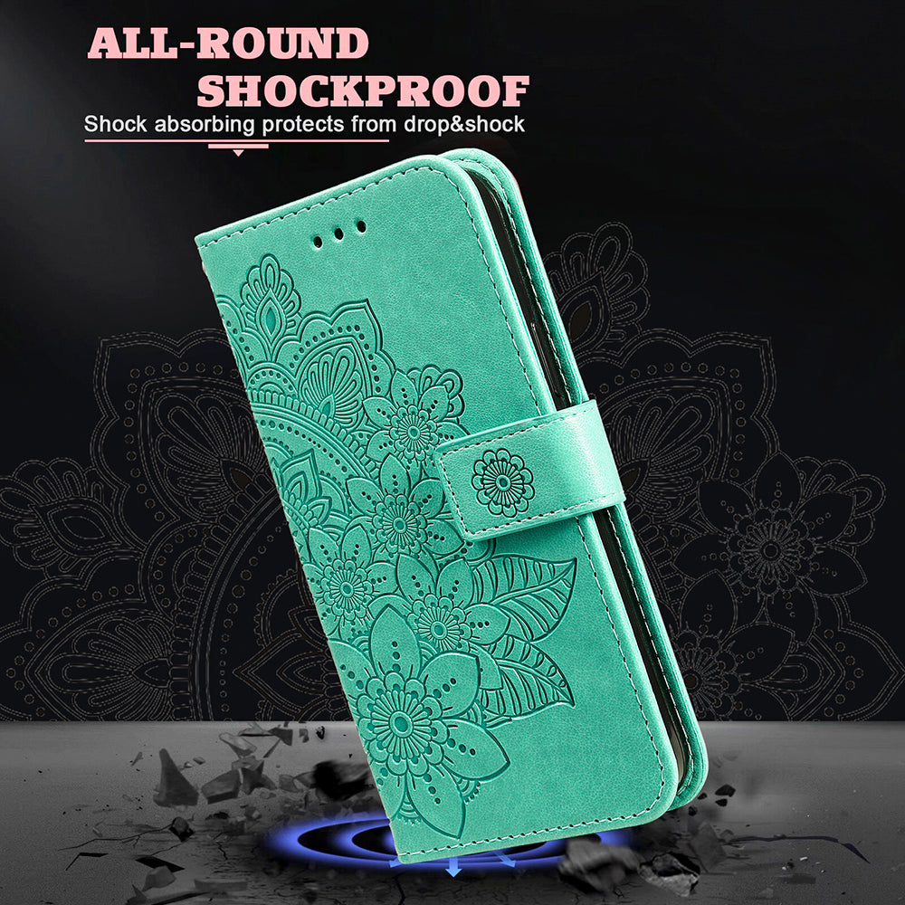 Imprint Flowers Pattern PU Leather Phone Wallet Stand Case with Lanyard for Oppo Find X3 Neo/Reno5 Pro+ 5G