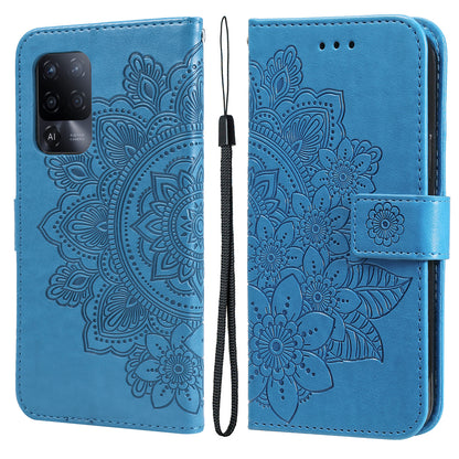 Flowers Pattern Imprinting PU Leather Wallet Phone Stand Case with Lanyard for Oppo A94 5G/Reno5 Z/F19 Pro+ 5G/A95 5G