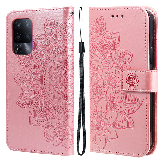 Flowers Pattern Imprinting PU Leather Wallet Phone Stand Case with Lanyard for Oppo A94 5G/Reno5 Z/F19 Pro+ 5G/A95 5G