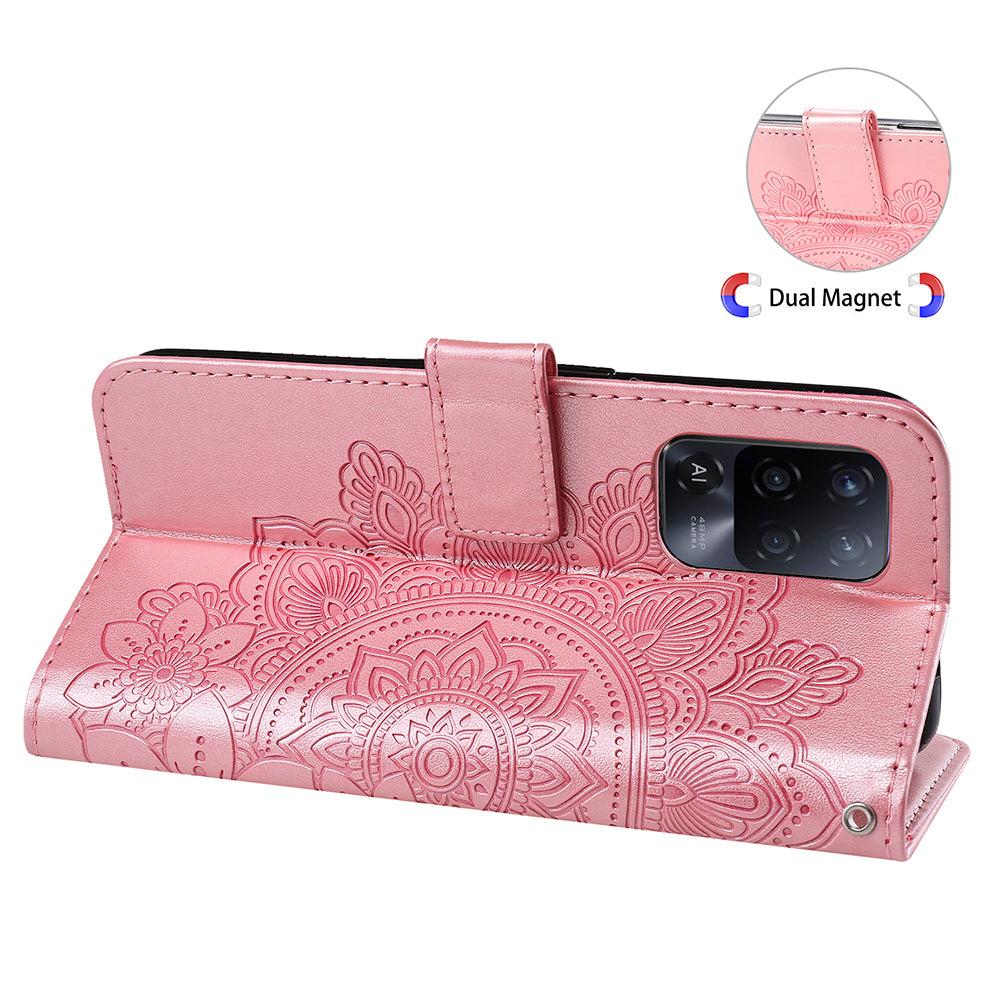 Flowers Pattern Imprinting PU Leather Wallet Phone Stand Case with Lanyard for Oppo A94 5G/Reno5 Z/F19 Pro+ 5G/A95 5G