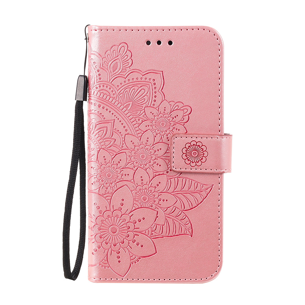 Flowers Pattern Imprinting PU Leather Wallet Phone Stand Case with Lanyard for Oppo A94 5G/Reno5 Z/F19 Pro+ 5G/A95 5G