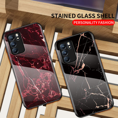 Marbling Pattern Tempered Glass Shock-Proof Cell Phone Cover for Oppo Reno6 5G