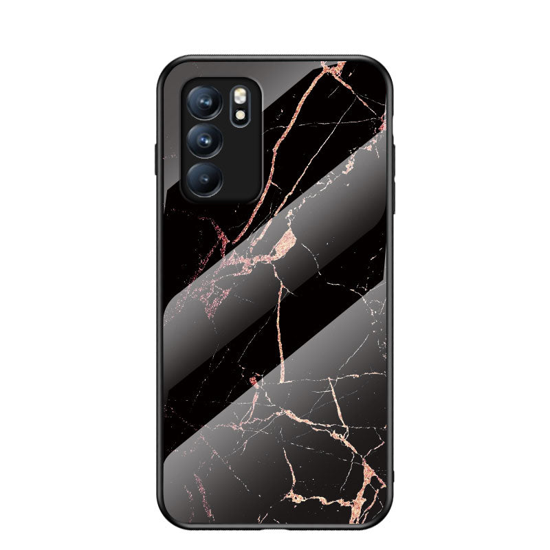 Marbling Pattern Tempered Glass Shock-Proof Cell Phone Cover for Oppo Reno6 5G