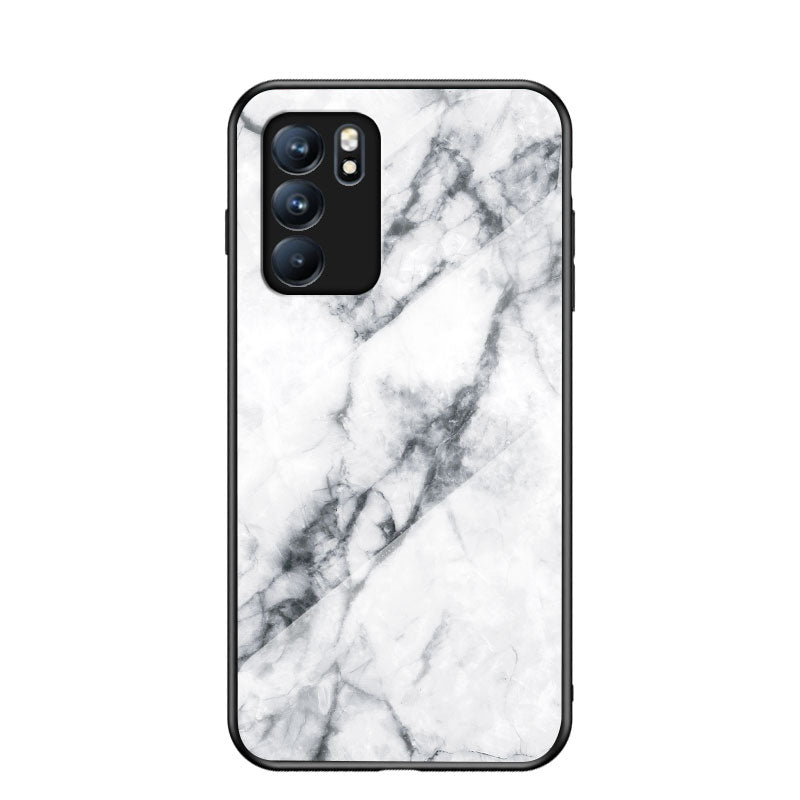 Marbling Pattern Tempered Glass Shock-Proof Cell Phone Cover for Oppo Reno6 5G