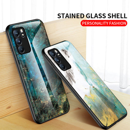 Marbling Pattern Tempered Glass Shock-Proof Cell Phone Cover for Oppo Reno6 5G