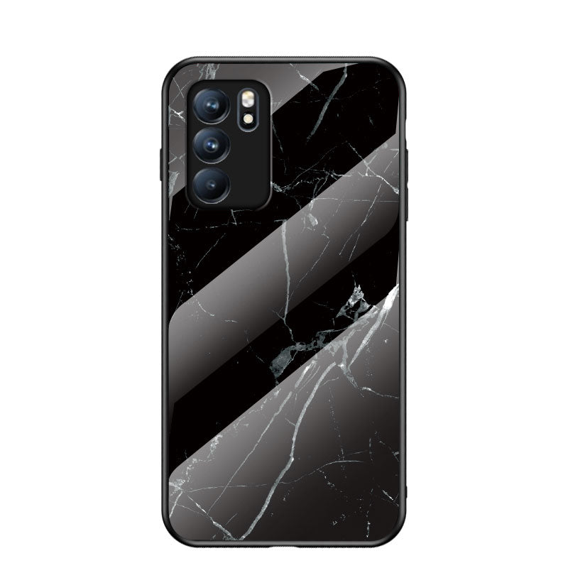 Marbling Pattern Tempered Glass Shock-Proof Cell Phone Cover for Oppo Reno6 5G