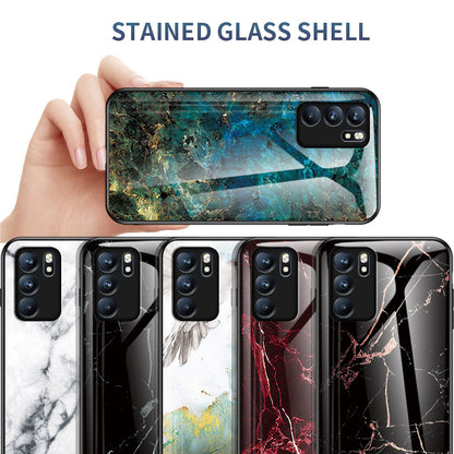 Marbling Pattern Tempered Glass Shock-Proof Cell Phone Cover for Oppo Reno6 5G