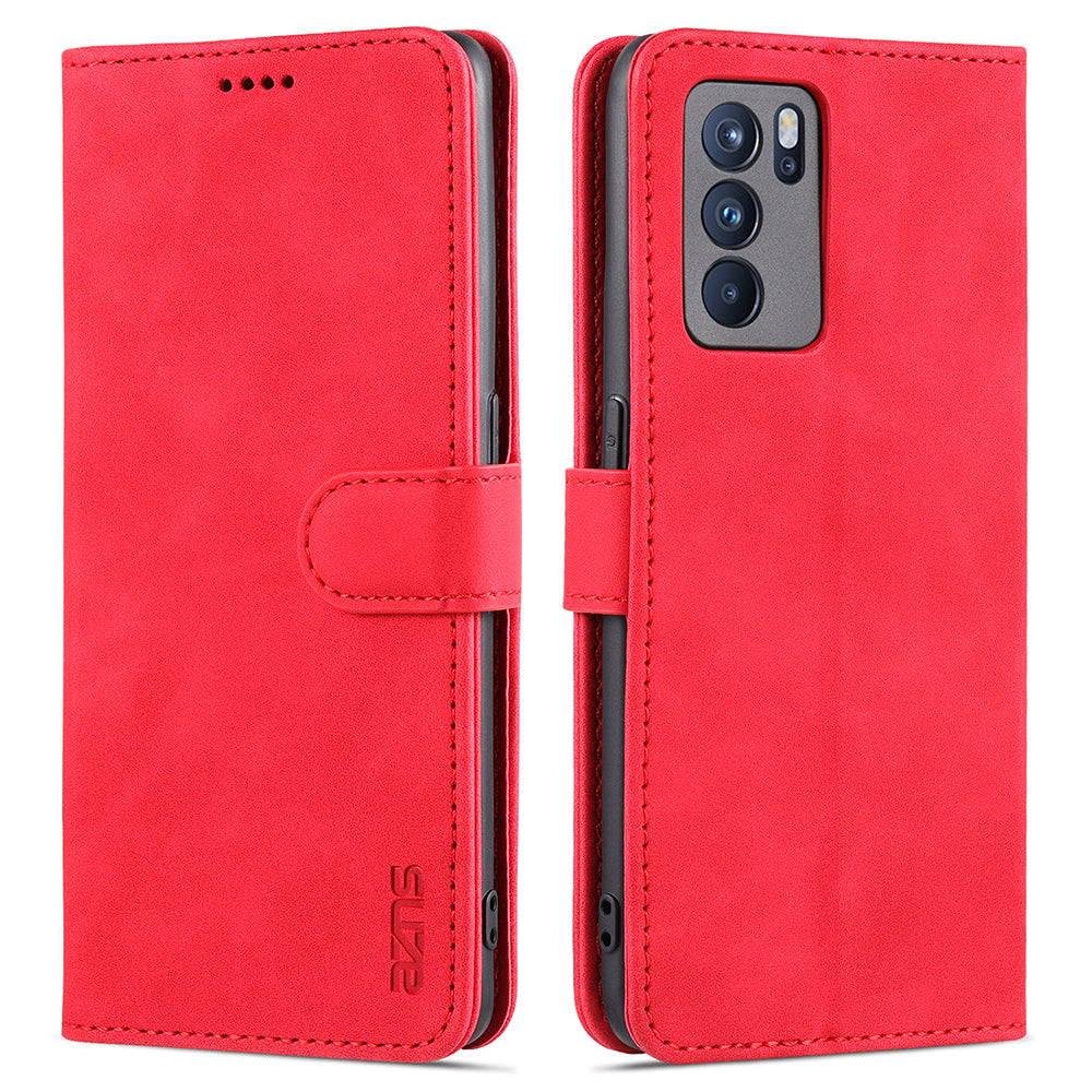 AZNS Well-Selected PU Leather Phone Wallet Case Stand Cover for Oppo Reno6 5G