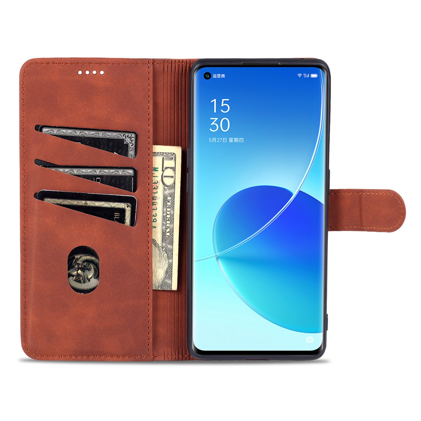 AZNS PU Leather Wallet Stand Case Phone Protective Cover for Oppo Reno6 Pro 5G (MediaTek)