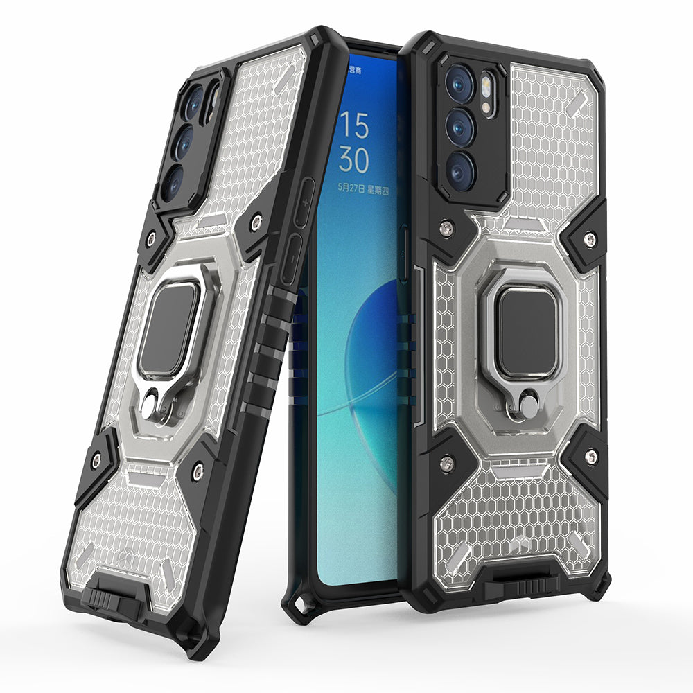 Heavy Duty Protective Dual Layer Hard PC Bumper Soft TPU Hybrid Cover with Ring Holder for Oppo Reno6 5G