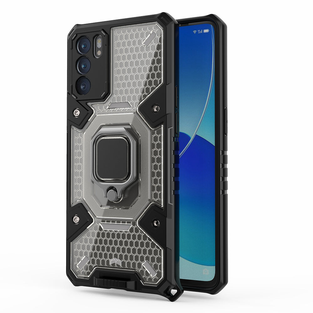 Heavy Duty Protective Dual Layer Hard PC Bumper Soft TPU Hybrid Cover with Ring Holder for Oppo Reno6 5G