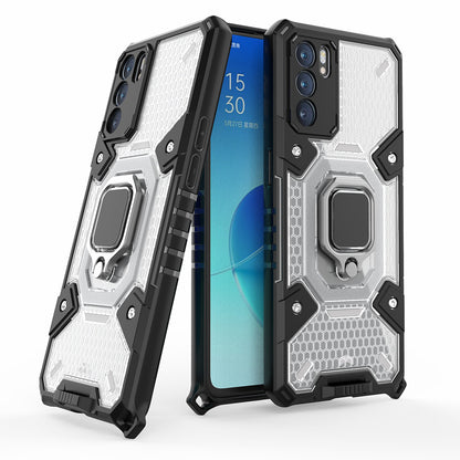 Heavy Duty Protective Dual Layer Hard PC Bumper Soft TPU Hybrid Cover with Ring Holder for Oppo Reno6 5G