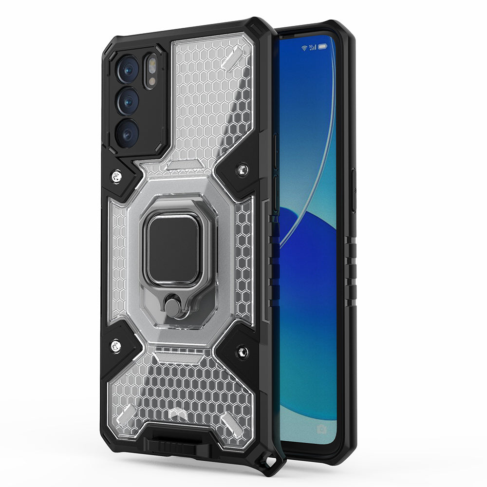 Heavy Duty Protective Dual Layer Hard PC Bumper Soft TPU Hybrid Cover with Ring Holder for Oppo Reno6 5G