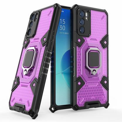 Heavy Duty Protective Dual Layer Hard PC Bumper Soft TPU Hybrid Cover with Ring Holder for Oppo Reno6 5G