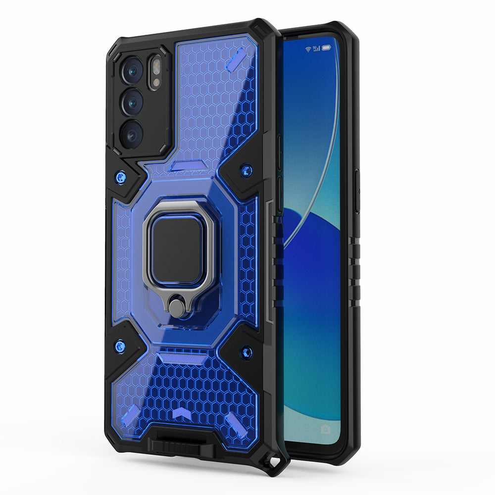 Heavy Duty Protective Dual Layer Hard PC Bumper Soft TPU Hybrid Cover with Ring Holder for Oppo Reno6 5G