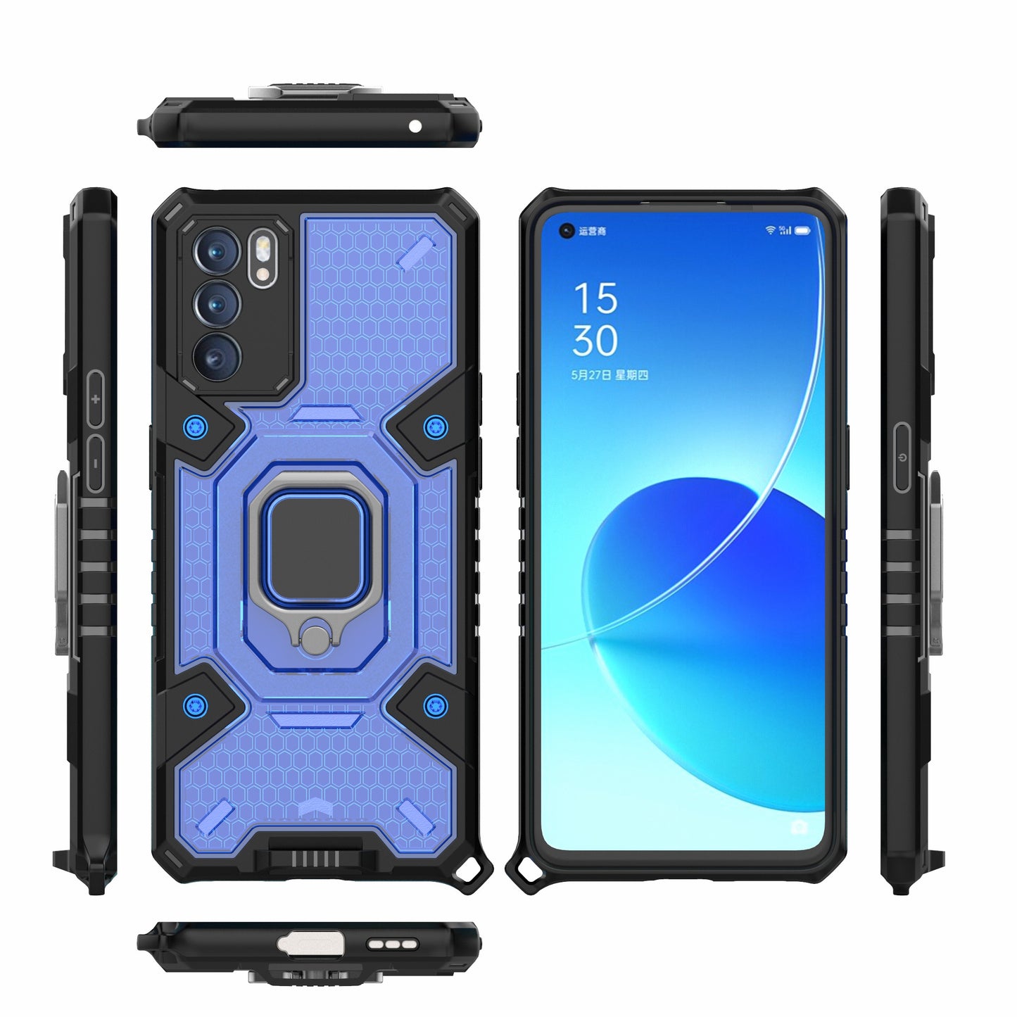 Heavy Duty Protective Dual Layer Hard PC Bumper Soft TPU Hybrid Cover with Ring Holder for Oppo Reno6 5G