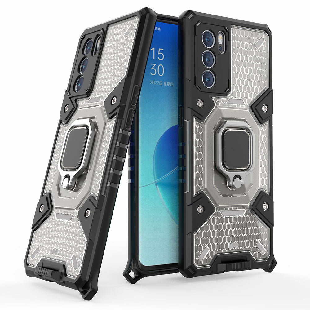 Kickstand Dust-Proof Rugged Dual Layer Hybrid Hard PC Soft TPU Full Body Shockproof Protective Cover for Oppo Reno6 Pro 5G (MediaTek)