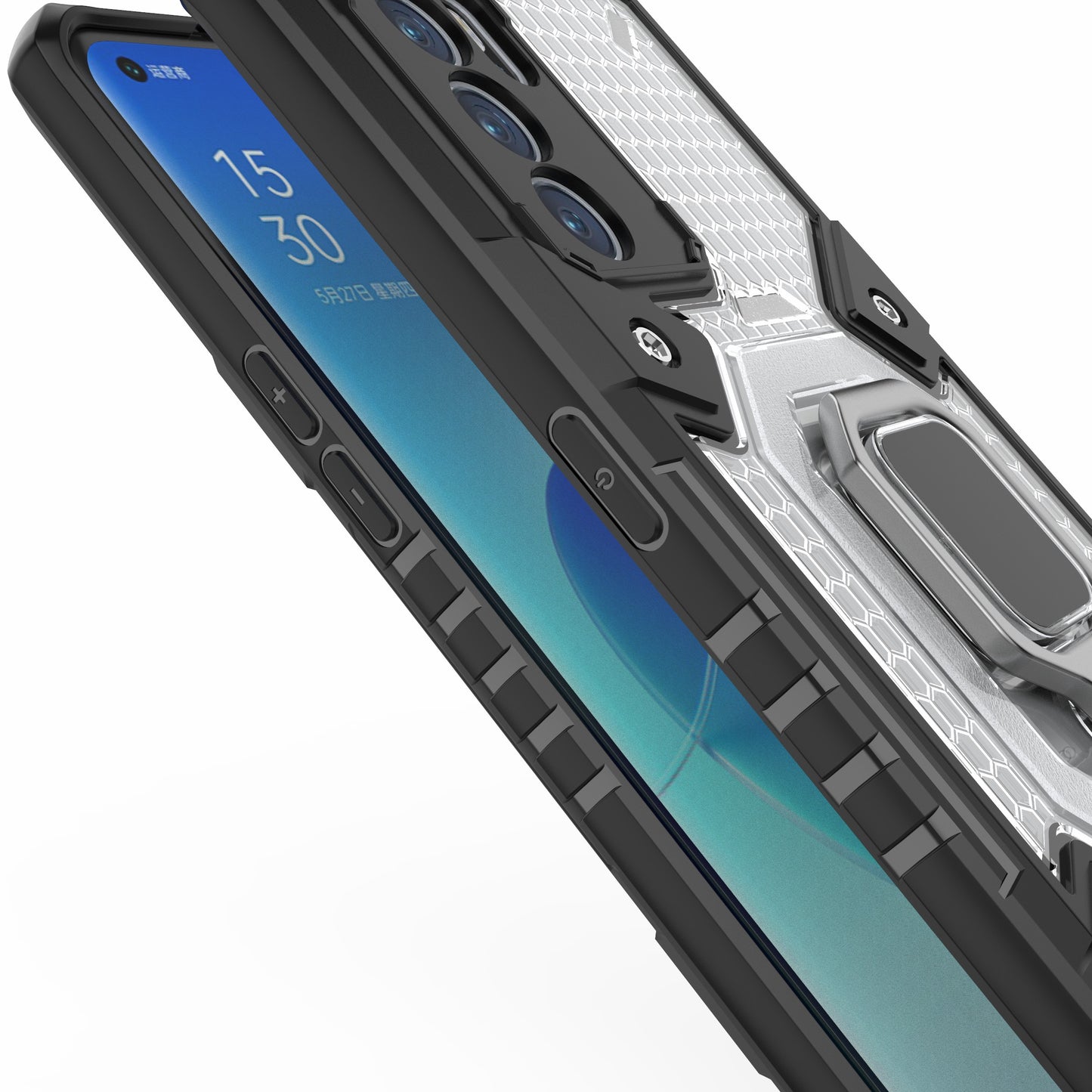 Kickstand Dust-Proof Rugged Dual Layer Hybrid Hard PC Soft TPU Full Body Shockproof Protective Cover for Oppo Reno6 Pro 5G (MediaTek)