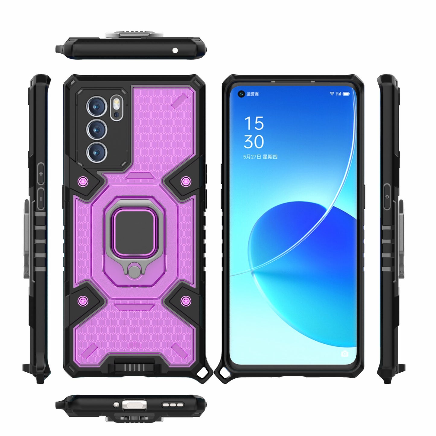 Kickstand Dust-Proof Rugged Dual Layer Hybrid Hard PC Soft TPU Full Body Shockproof Protective Cover for Oppo Reno6 Pro 5G (MediaTek)