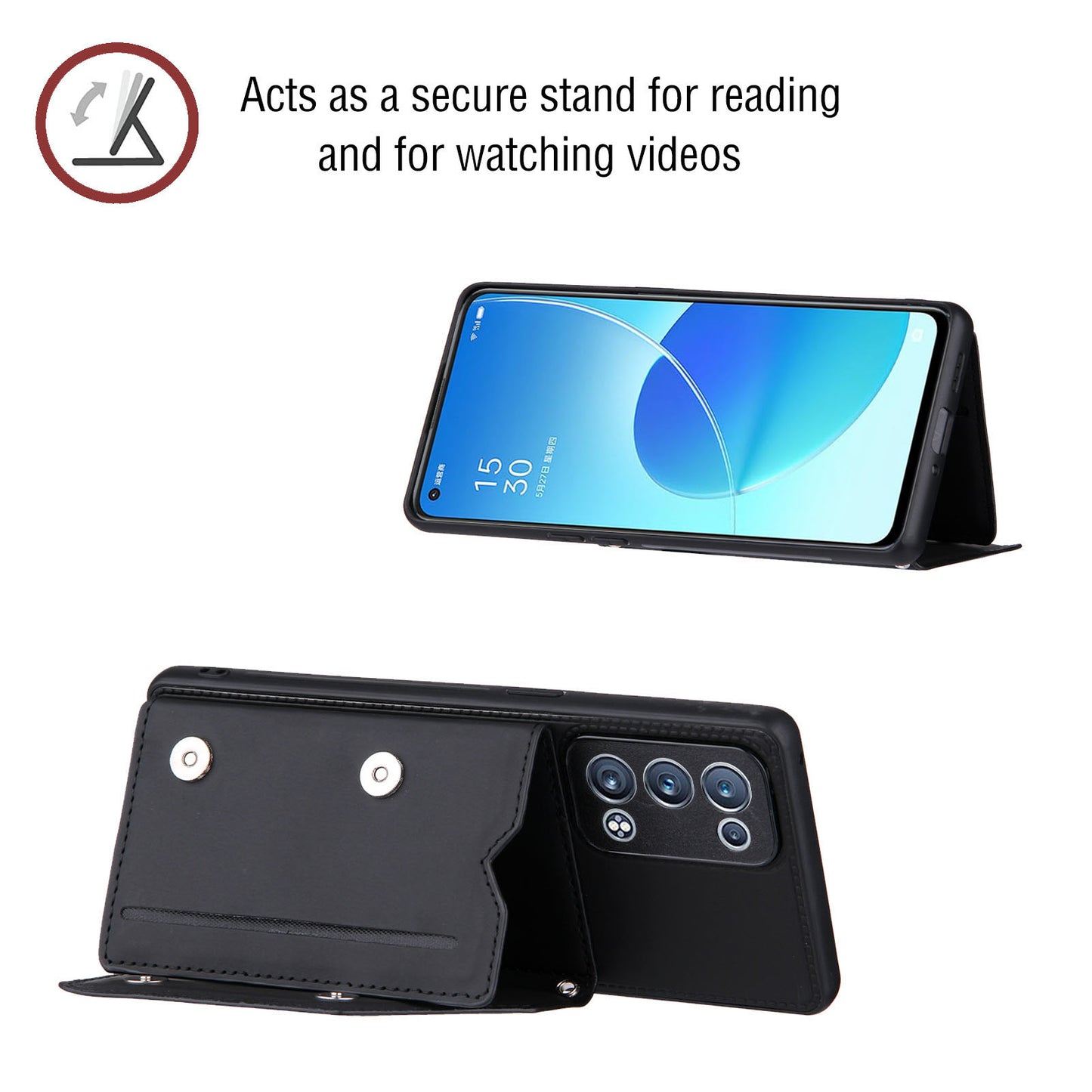 Leather Phone Stand Case Back Card Slots Design Cover with Shoulder Strap for Oppo Reno6 Pro+ 5G/Pro 5G (Snapdragon)