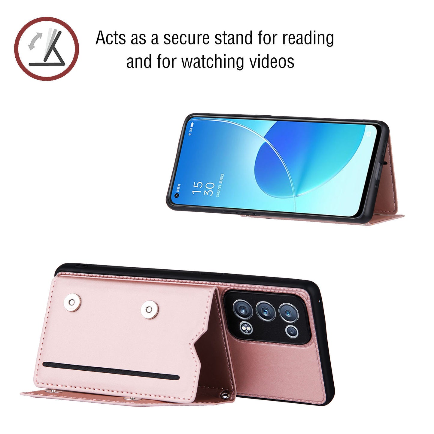 Leather Phone Stand Case Back Card Slots Design Cover with Shoulder Strap for Oppo Reno6 Pro+ 5G/Pro 5G (Snapdragon)