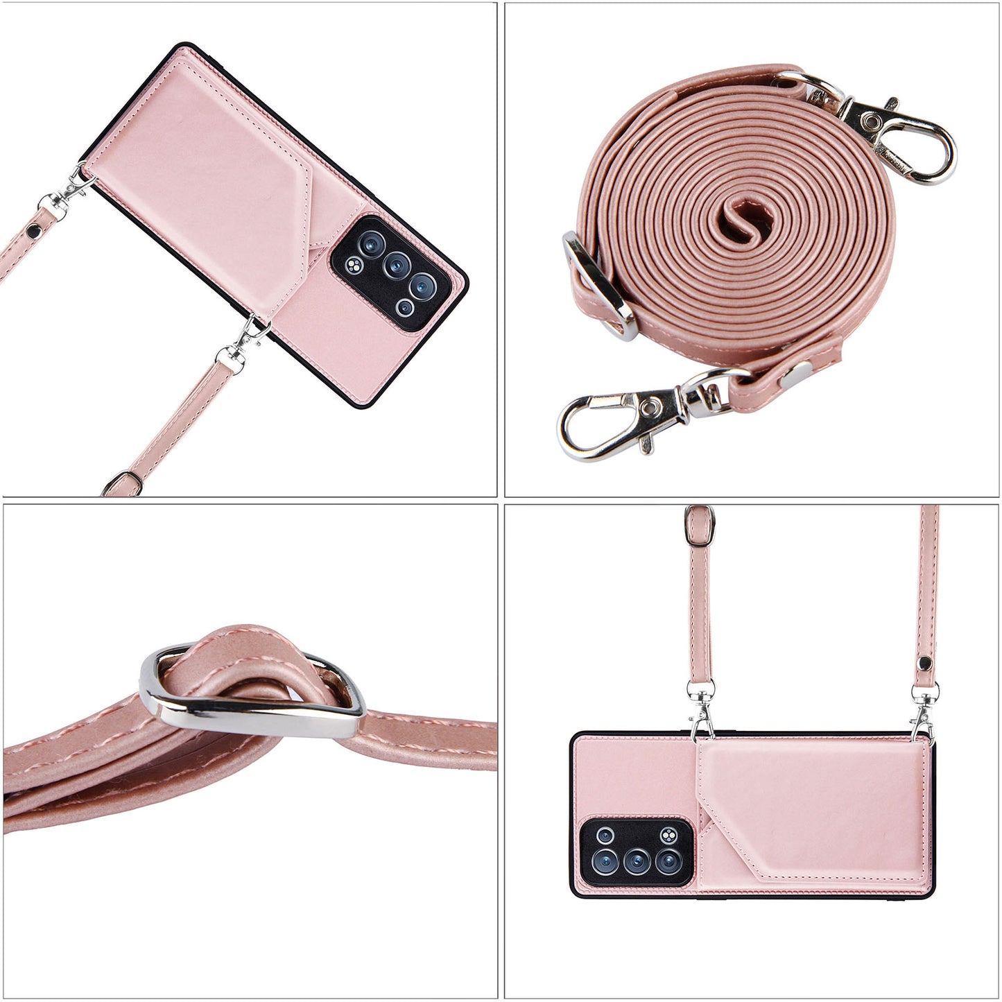 Leather Phone Stand Case Back Card Slots Design Cover with Shoulder Strap for Oppo Reno6 Pro+ 5G/Pro 5G (Snapdragon)