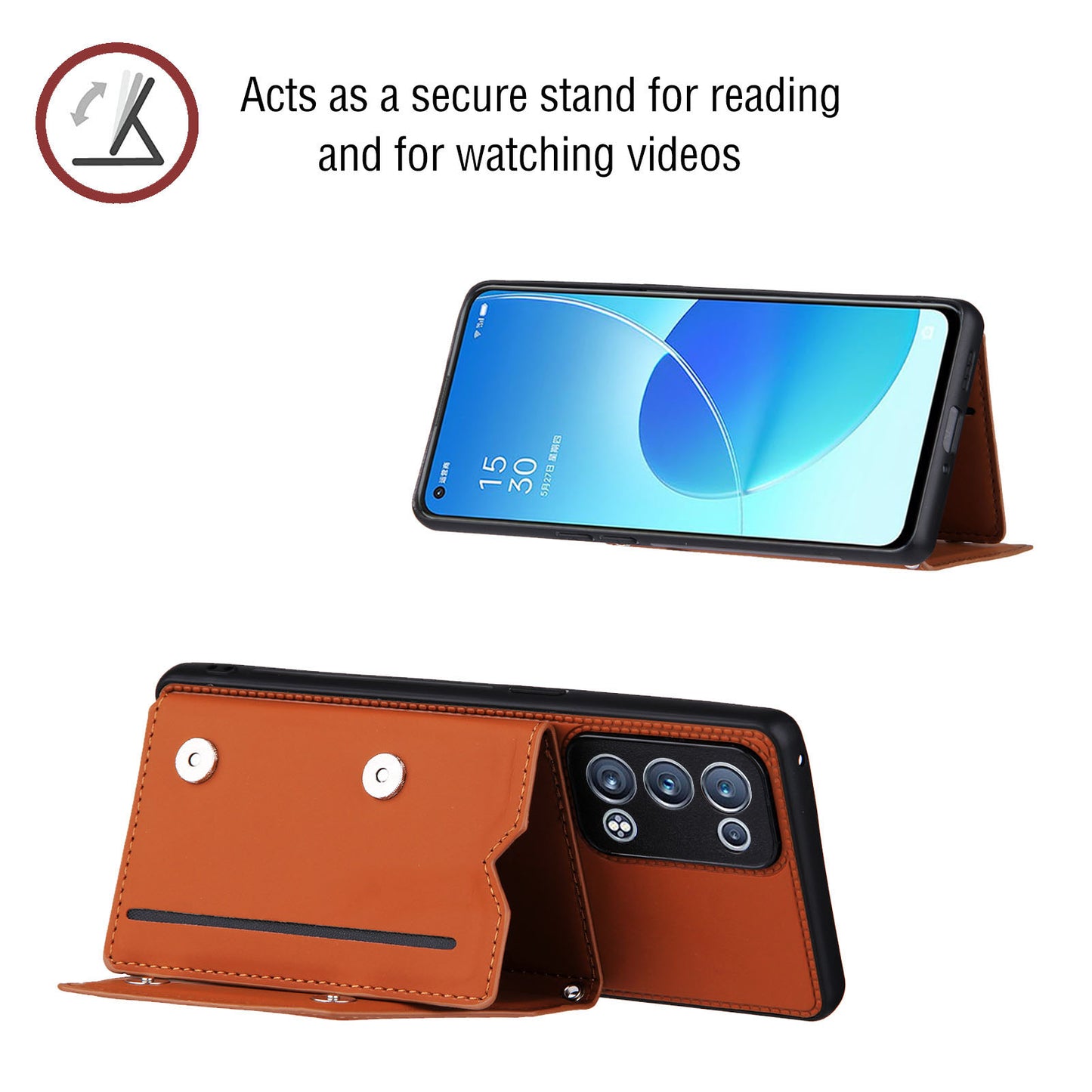 Leather Phone Stand Case Back Card Slots Design Cover with Shoulder Strap for Oppo Reno6 Pro+ 5G/Pro 5G (Snapdragon)