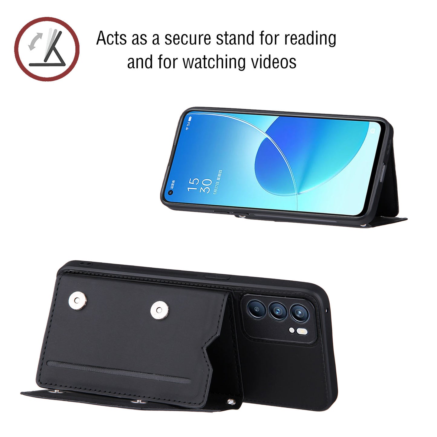 Leather Phone Stand Case with Multiple Back Card Slots + Shoulder Strap for Oppo Reno6 5G