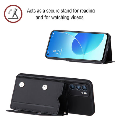 Leather Phone Stand Case with Multiple Back Card Slots + Shoulder Strap for Oppo Reno6 5G