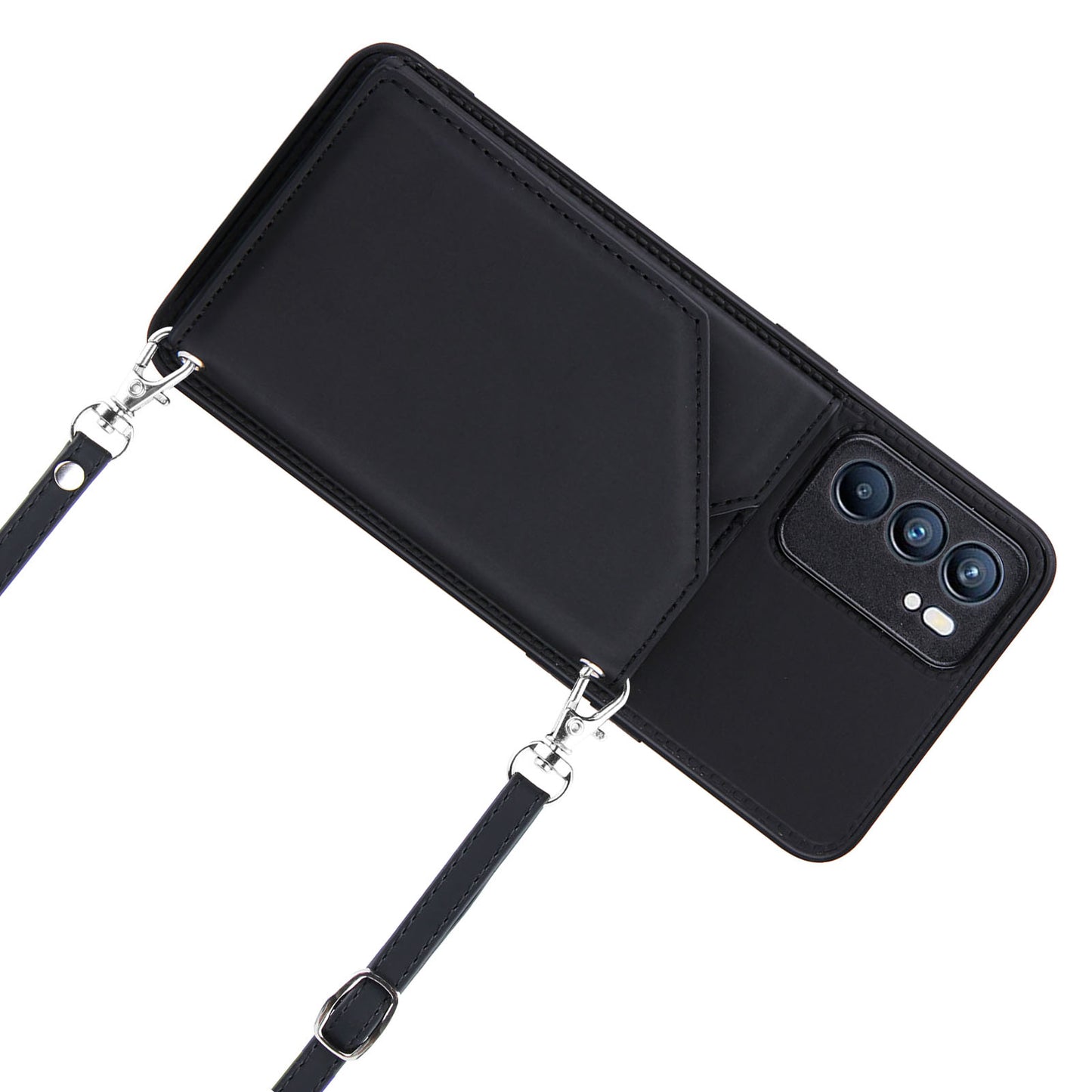 Leather Phone Stand Case with Multiple Back Card Slots + Shoulder Strap for Oppo Reno6 5G