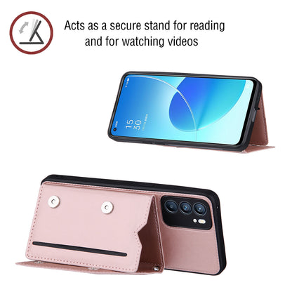 Leather Phone Stand Case with Multiple Back Card Slots + Shoulder Strap for Oppo Reno6 5G