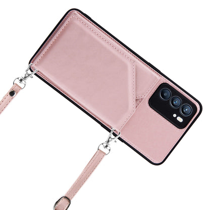 Leather Phone Stand Case with Multiple Back Card Slots + Shoulder Strap for Oppo Reno6 5G