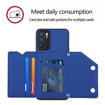 Leather Phone Stand Case with Multiple Back Card Slots + Shoulder Strap for Oppo Reno6 5G