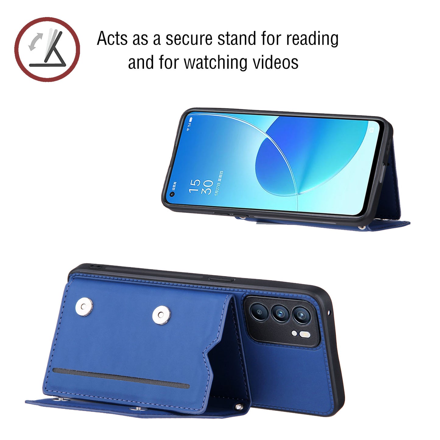 Leather Phone Stand Case with Multiple Back Card Slots + Shoulder Strap for Oppo Reno6 5G