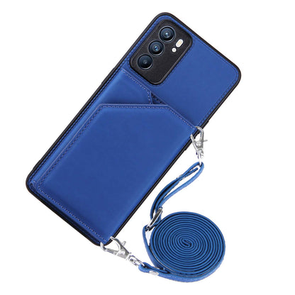 Leather Phone Stand Case with Multiple Back Card Slots + Shoulder Strap for Oppo Reno6 5G