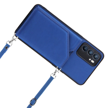 Leather Phone Stand Case with Multiple Back Card Slots + Shoulder Strap for Oppo Reno6 5G