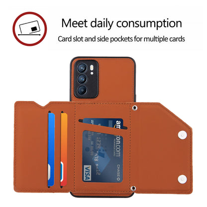 Leather Phone Stand Case with Multiple Back Card Slots + Shoulder Strap for Oppo Reno6 5G