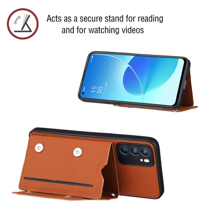 Leather Phone Stand Case with Multiple Back Card Slots + Shoulder Strap for Oppo Reno6 5G