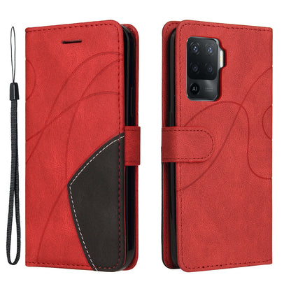 KT Leather Series-1 Bi-color Splicing Design for Oppo A94 / A94 5G / F19 Pro / A95 5G, Skin Touch Feeling PU Leather Wallet Case Flip Cover with Wrist Strap