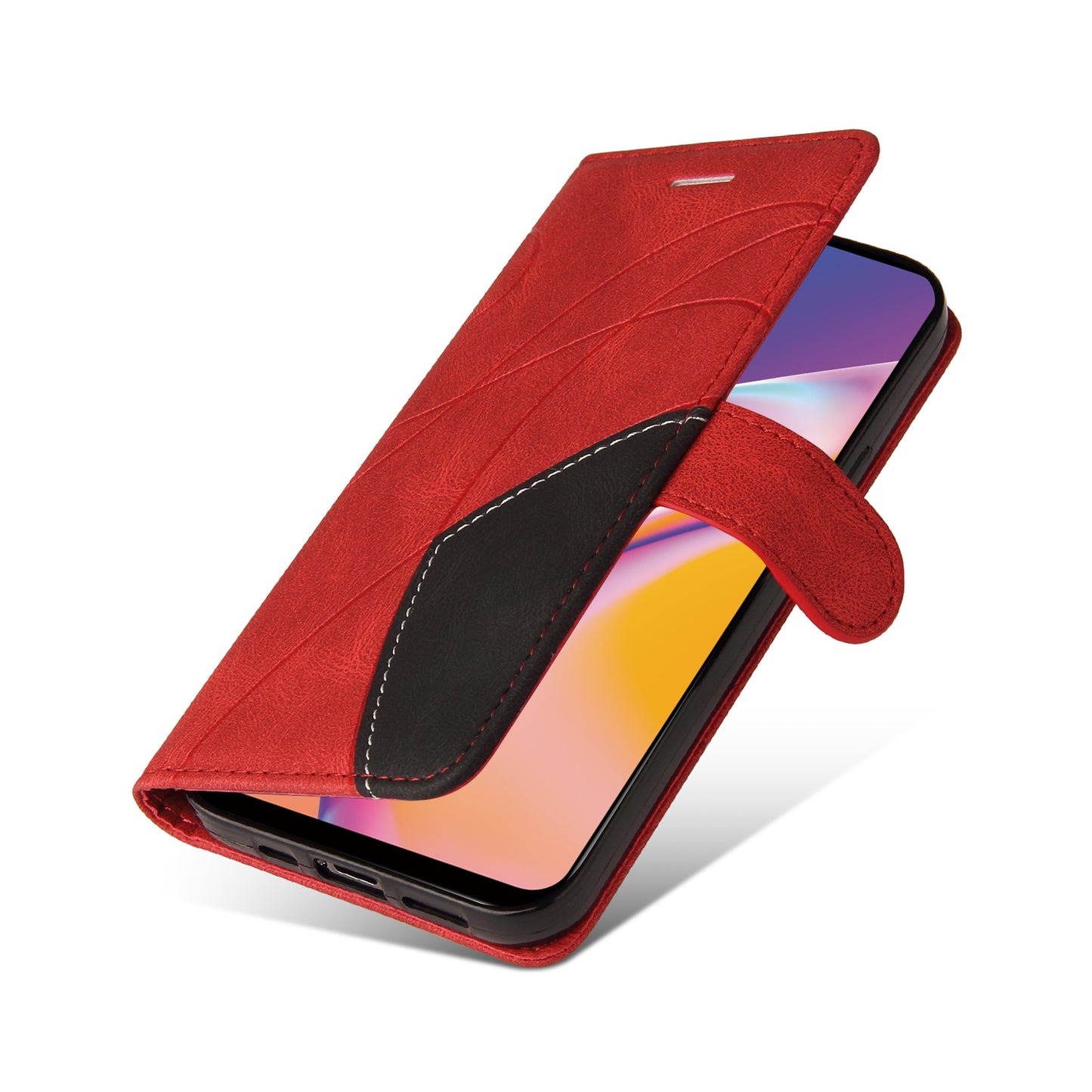 KT Leather Series-1 Bi-color Splicing Design for Oppo A94 / A94 5G / F19 Pro / A95 5G, Skin Touch Feeling PU Leather Wallet Case Flip Cover with Wrist Strap