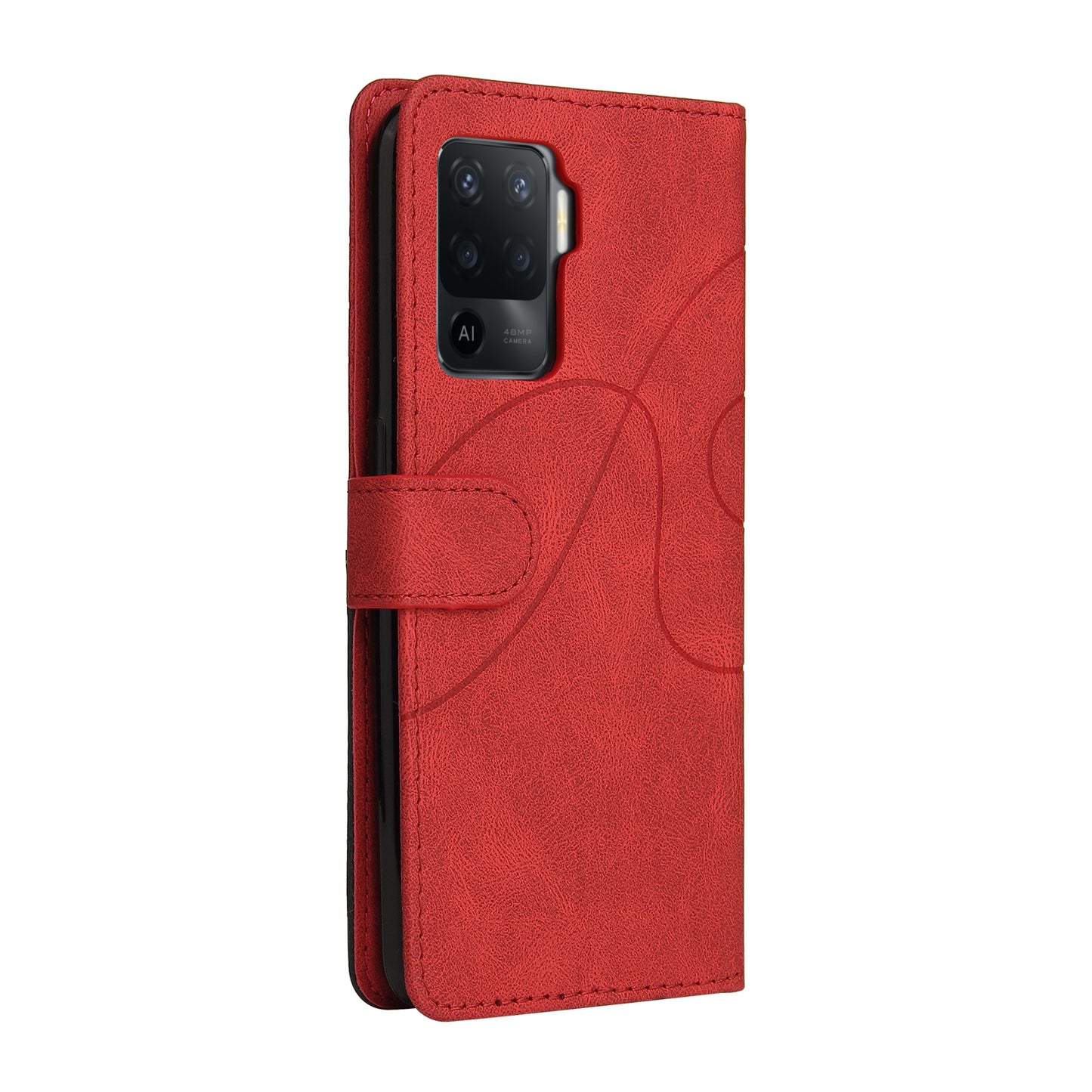 KT Leather Series-1 Bi-color Splicing Design for Oppo A94 / A94 5G / F19 Pro / A95 5G, Skin Touch Feeling PU Leather Wallet Case Flip Cover with Wrist Strap