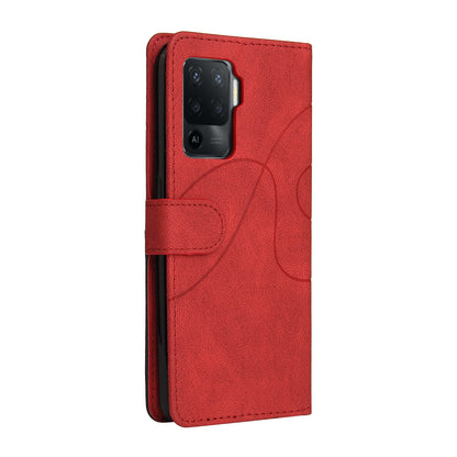 KT Leather Series-1 Bi-color Splicing Design for Oppo A94 / A94 5G / F19 Pro / A95 5G, Skin Touch Feeling PU Leather Wallet Case Flip Cover with Wrist Strap