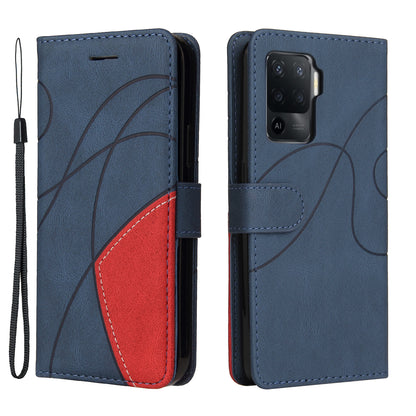 KT Leather Series-1 Bi-color Splicing Design for Oppo A94 / A94 5G / F19 Pro / A95 5G, Skin Touch Feeling PU Leather Wallet Case Flip Cover with Wrist Strap