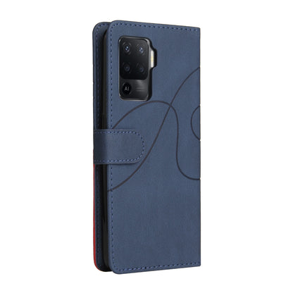 KT Leather Series-1 Bi-color Splicing Design for Oppo A94 / A94 5G / F19 Pro / A95 5G, Skin Touch Feeling PU Leather Wallet Case Flip Cover with Wrist Strap