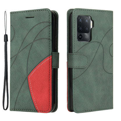 KT Leather Series-1 Bi-color Splicing Design for Oppo A94 / A94 5G / F19 Pro / A95 5G, Skin Touch Feeling PU Leather Wallet Case Flip Cover with Wrist Strap