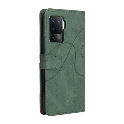 KT Leather Series-1 Bi-color Splicing Design for Oppo A94 / A94 5G / F19 Pro / A95 5G, Skin Touch Feeling PU Leather Wallet Case Flip Cover with Wrist Strap