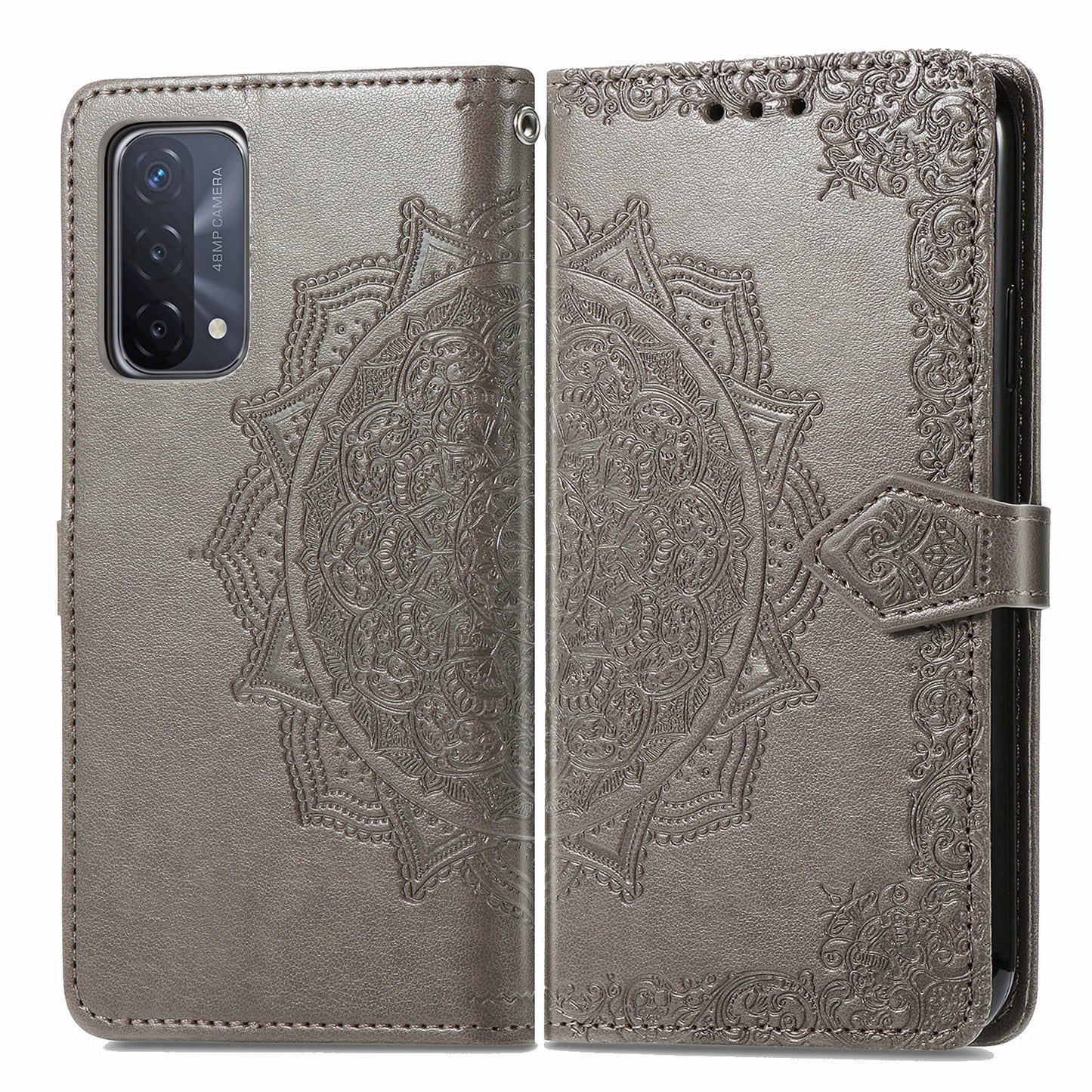 Mandala Flower Embossment Imprinting Full Protection Leather Wallet Stand Design Phone Shell for Oppo A54 5G